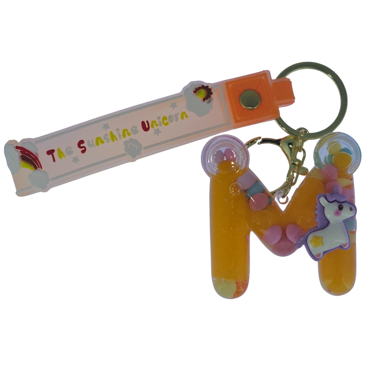 OTTAVO Unicorn Theme Alphabet Letter Glitter Keychain, PVC Water Globe Design, Decorative Bag Charm and Key Ring (Alphabet Letter M)