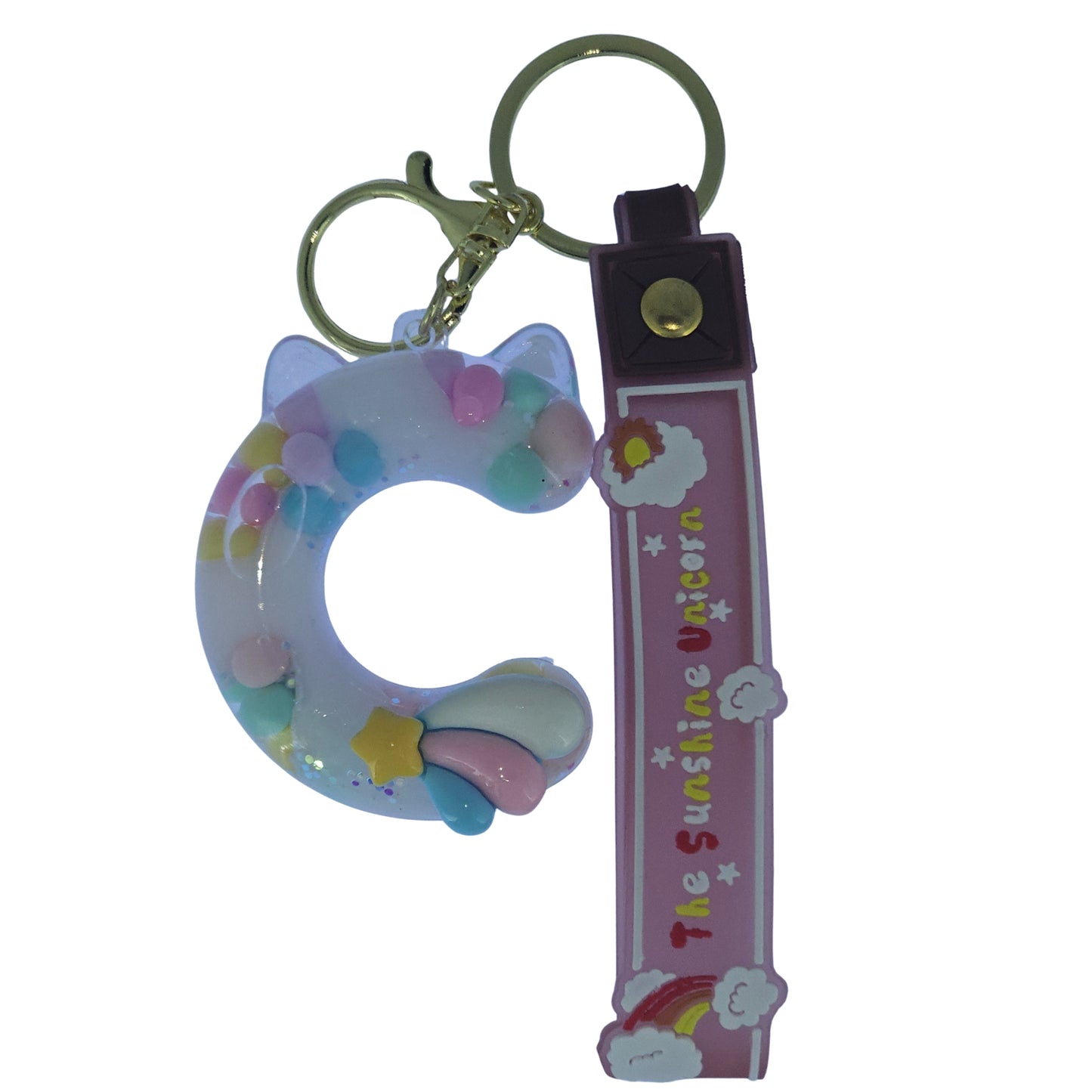 OTTAVO Unicorn Theme Alphabet Letter Glitter Keychain, PVC Water Globe Design, Decorative Bag Charm and Key Ring (Alphabet Letter C)