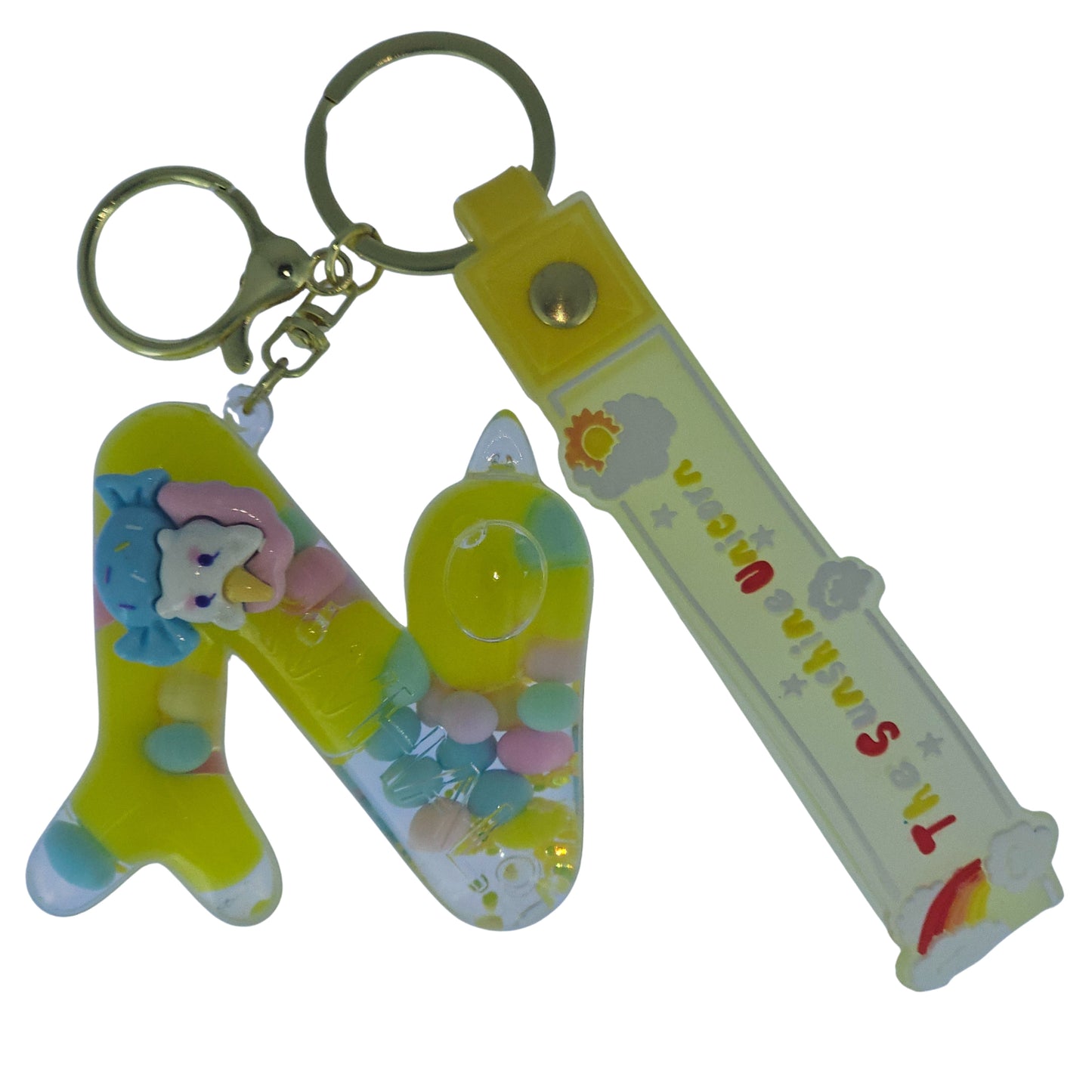 OTTAVO Unicorn Theme Alphabet Letter Glitter Keychain, PVC Water Globe Design, Decorative Bag Charm and Key Ring (Alphabet Letter N)
