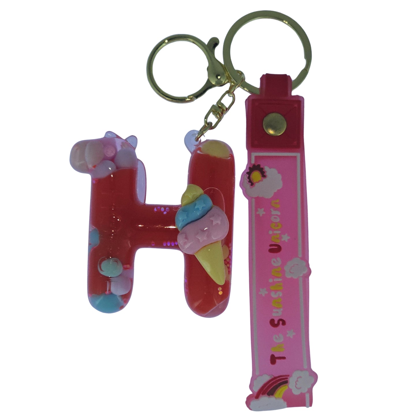 OTTAVO Unicorn Theme Alphabet Letter Glitter Keychain, PVC Water Globe Design, Decorative Bag Charm and Key Ring (Alphabet Letter H)
