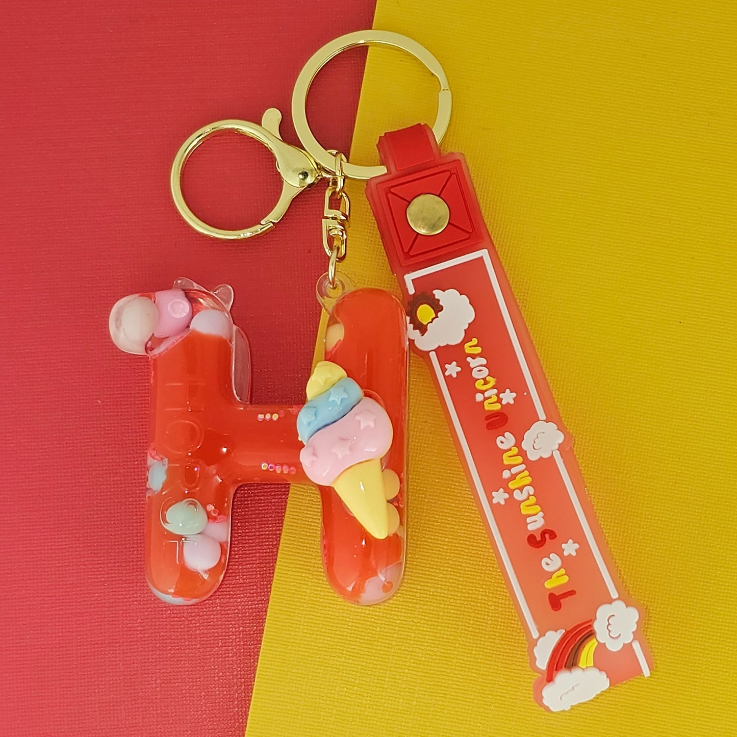 OTTAVO Unicorn Theme Alphabet Letter Glitter Keychain, PVC Water Globe Design, Decorative Bag Charm and Key Ring (Alphabet Letter H)