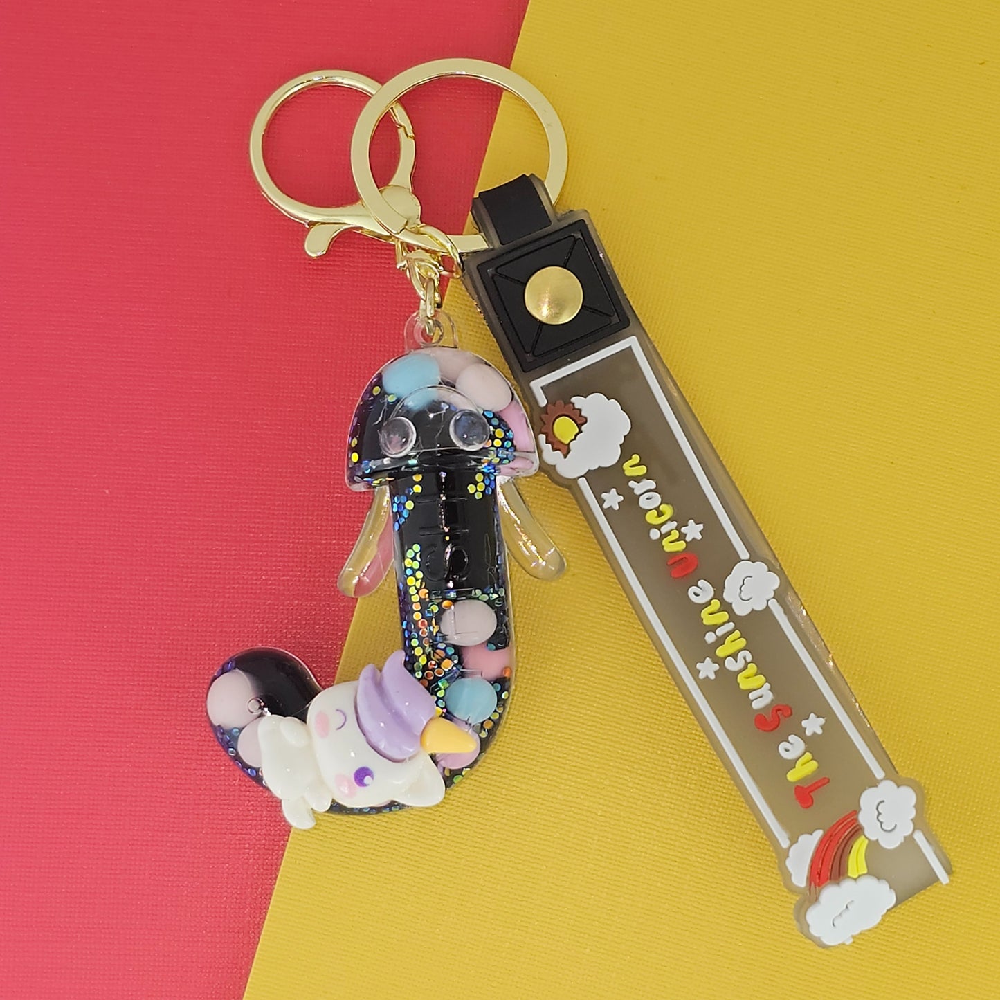 OTTAVO Unicorn Theme Alphabet Letter Glitter Keychain, PVC Water Globe Design, Decorative Bag Charm and Key Ring (Alphabet Letter J)