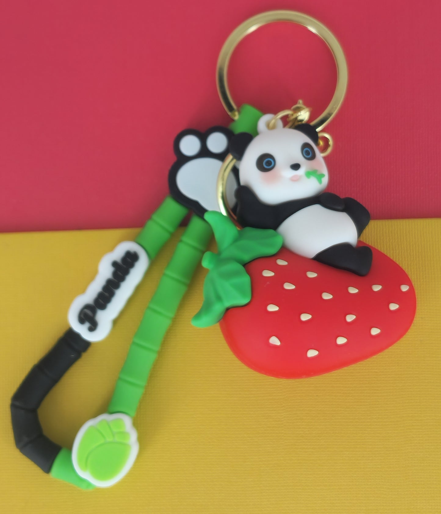 Ottavo Cute Cartoon 3D Silicone High -Quality PVC Material Keychain, Suitable for Boys and Girls(Spiderman Black Hoodi dori) (Panda on strawberry)