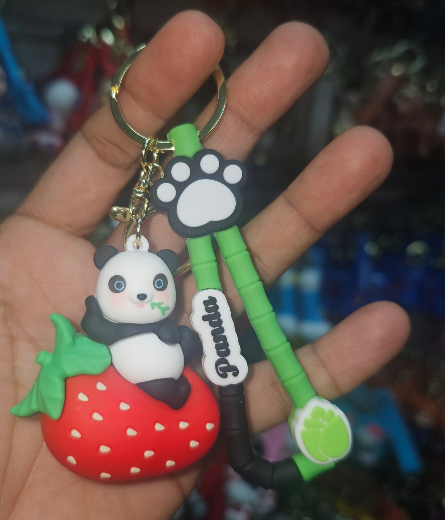 Ottavo Cute Cartoon 3D Silicone High -Quality PVC Material Keychain, Suitable for Boys and Girls(Spiderman Black Hoodi dori) (Panda on strawberry)