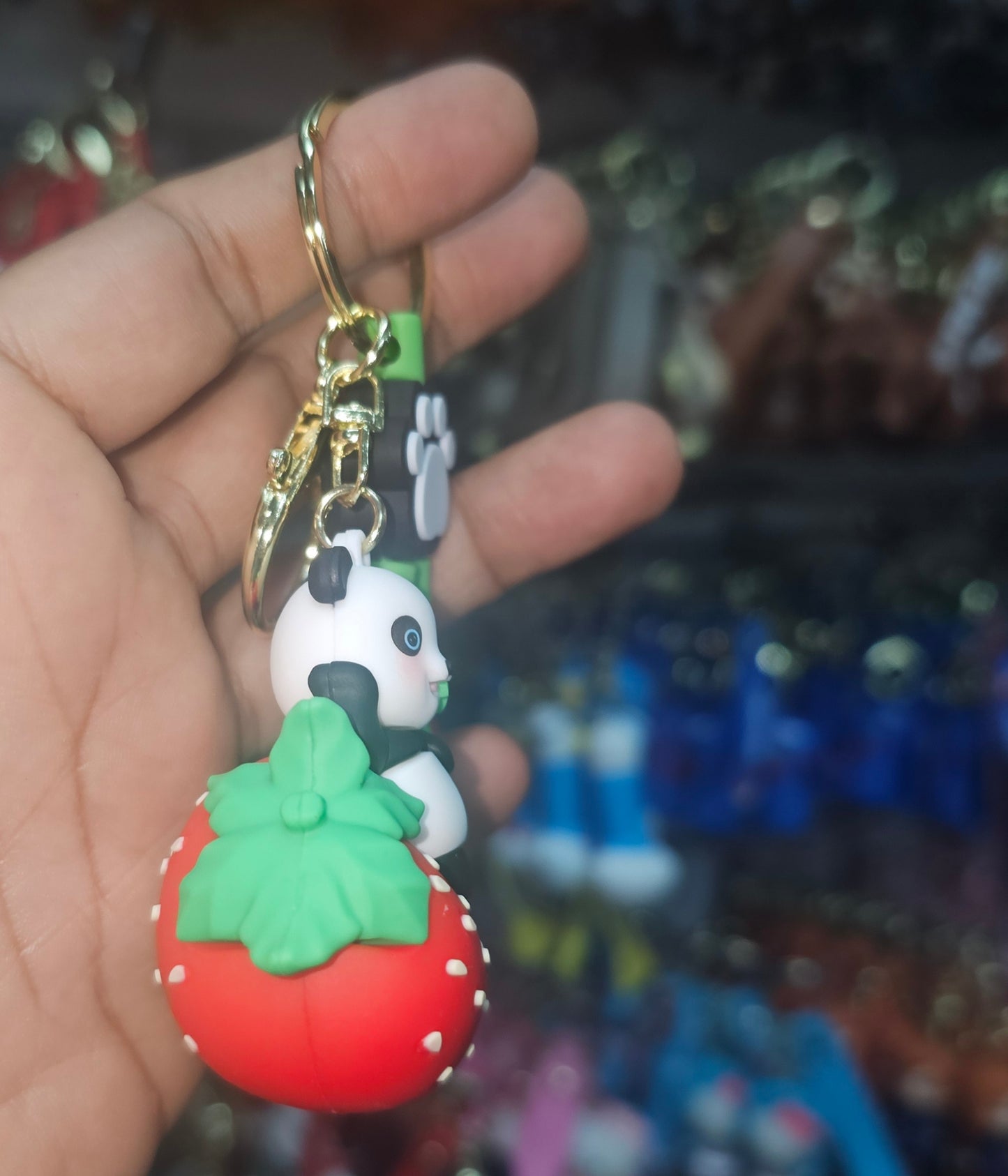 Ottavo Cute Cartoon 3D Silicone High -Quality PVC Material Keychain, Suitable for Boys and Girls(Spiderman Black Hoodi dori) (Panda on strawberry)