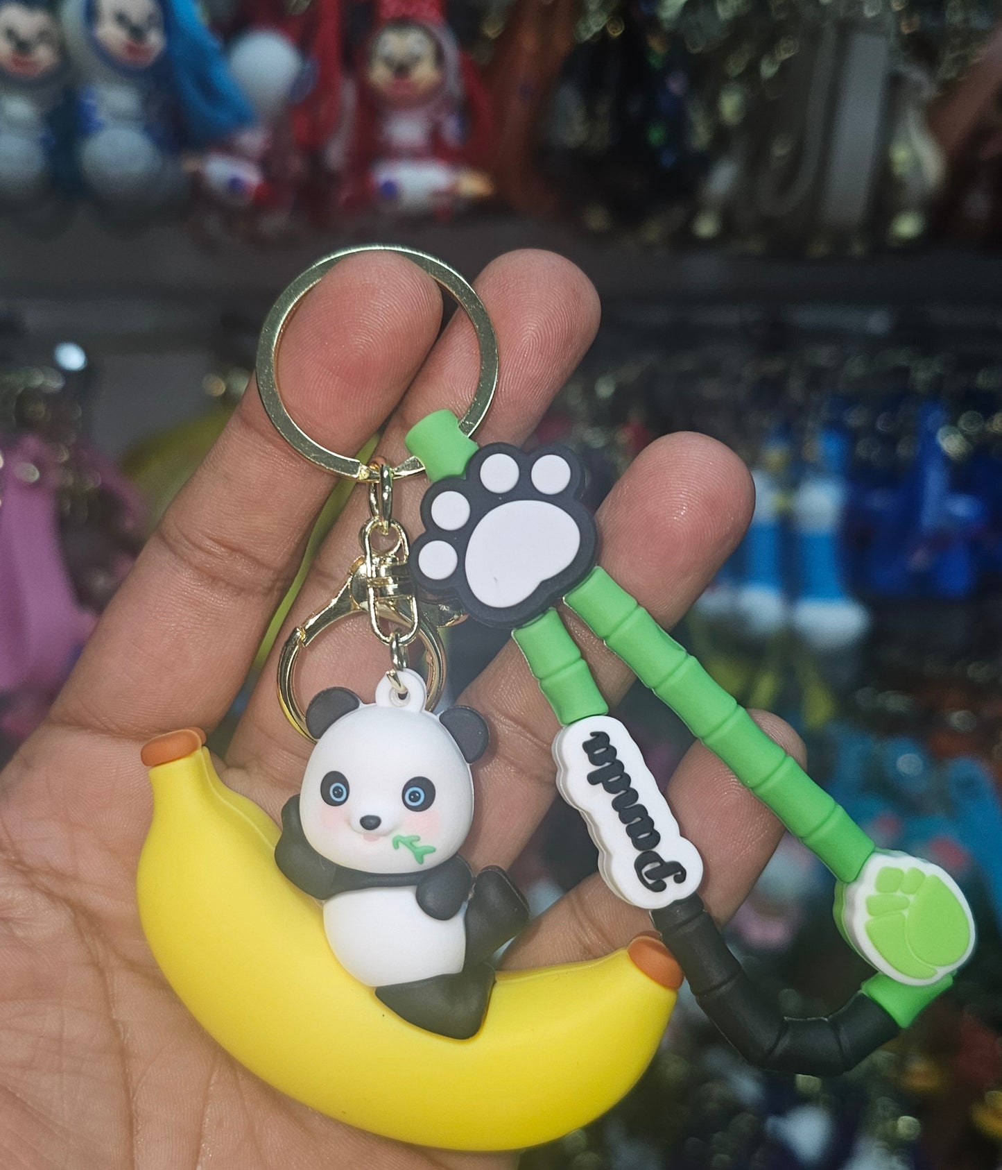 Ottavo Cute Cartoon 3D Silicone High -Quality PVC Material Keychain, Suitable for Boys and Girls(Spiderman Black Hoodi dori) (Panda on Banana)