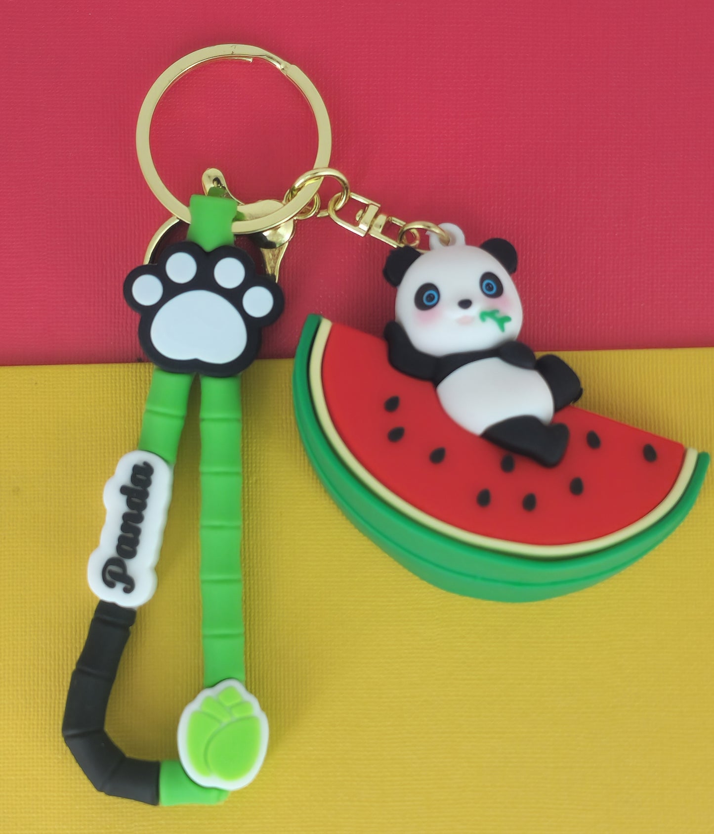 Ottavo Cute Cartoon 3D Silicone High -Quality PVC Material Keychain, Suitable for Boys and Girls(Spiderman Black Hoodi dori) (Panda on Watermelown)