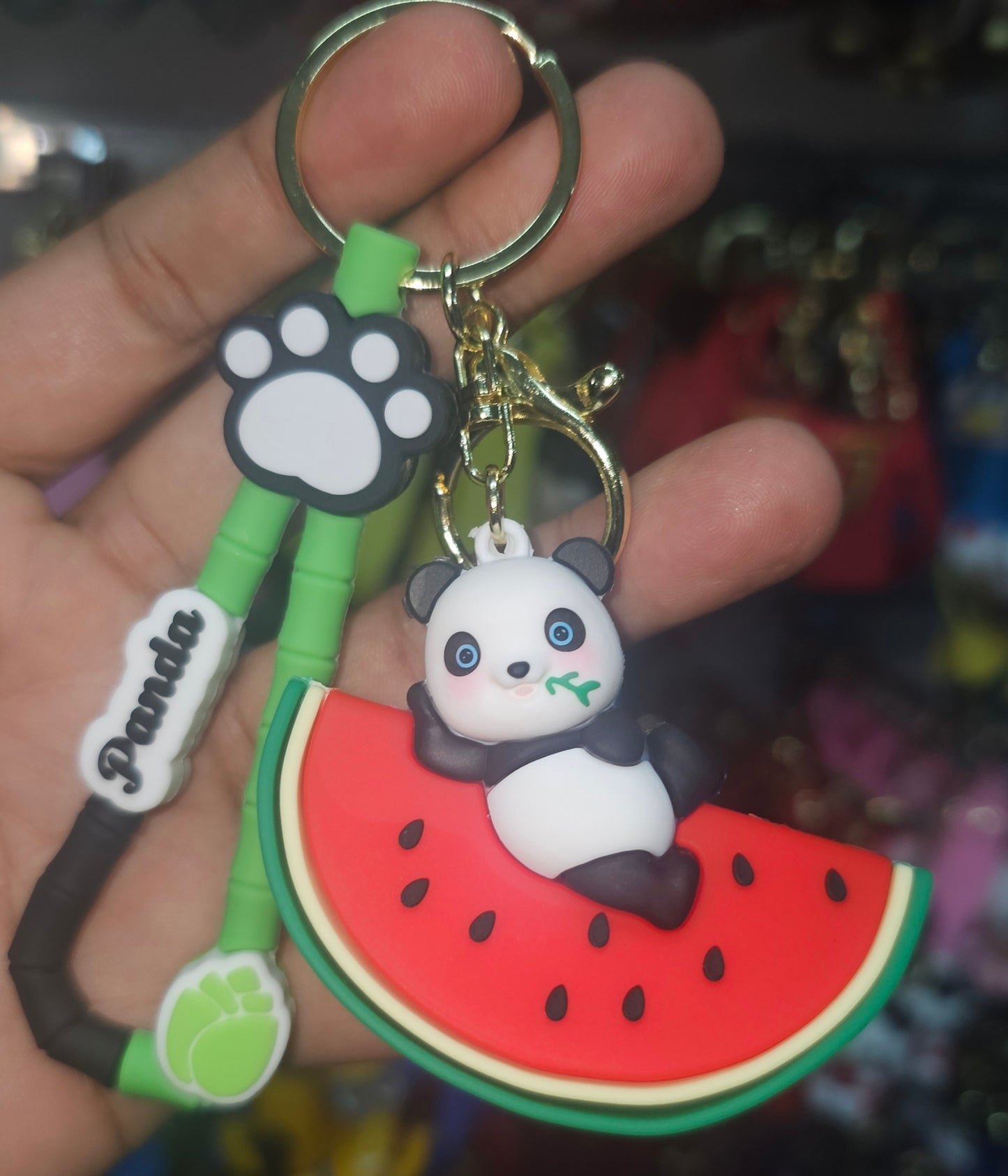 Ottavo Cute Cartoon 3D Silicone High -Quality PVC Material Keychain, Suitable for Boys and Girls(Spiderman Black Hoodi dori) (Panda on Watermelown)