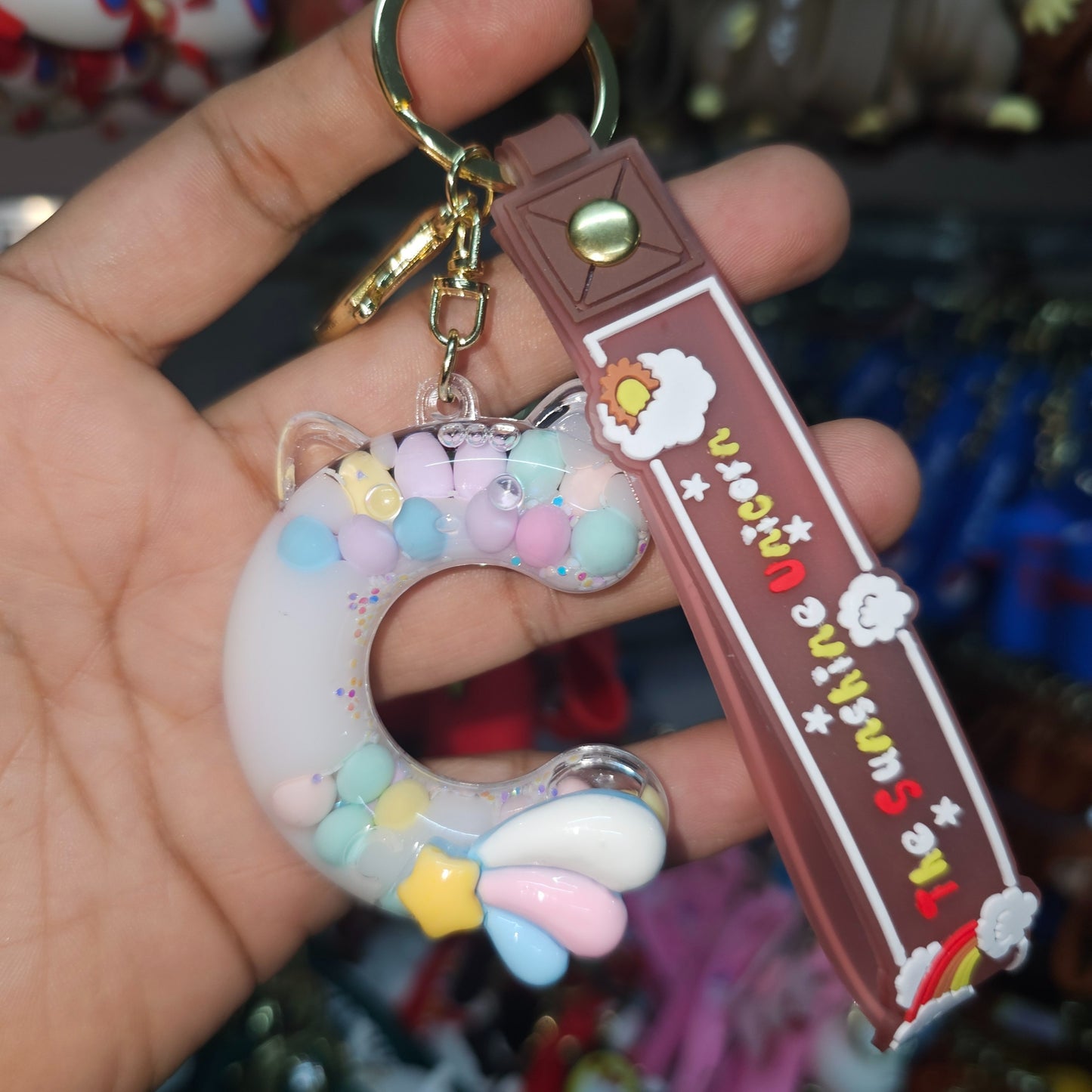 OTTAVO Unicorn Theme Alphabet Letter Glitter Keychain, PVC Water Globe Design, Decorative Bag Charm and Key Ring (Alphabet Letter C)