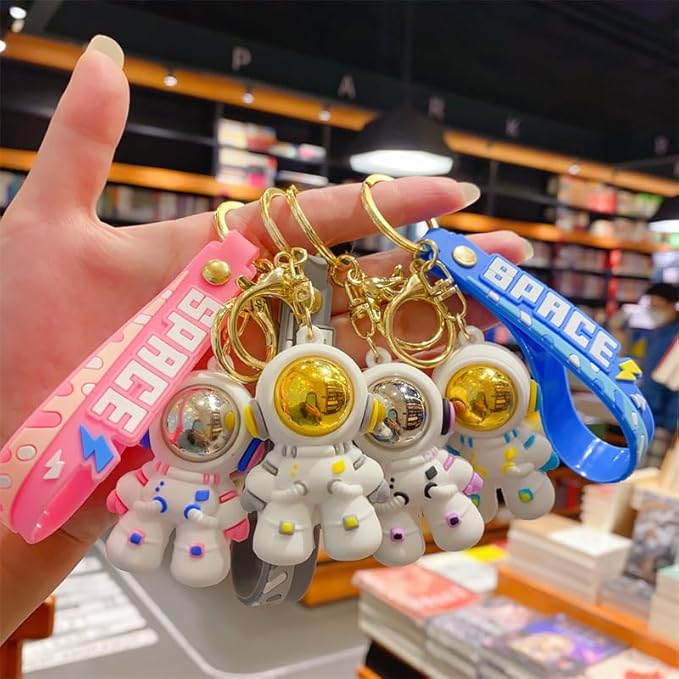 Ottavo Cute Cartoon 3D Silicone High -Quality PVC Material Keychain, Suitable for Boys and Girls(Spaceman Pink)