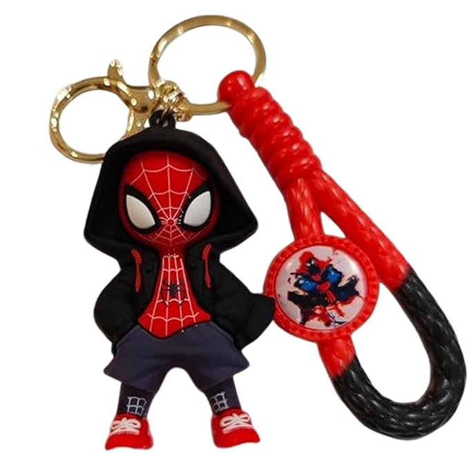 Ottavo Cute Cartoon 3D Silicone High -Quality PVC Material Keychain, Suitable for Boys and Girls(Spiderman Black Hoodi dori)