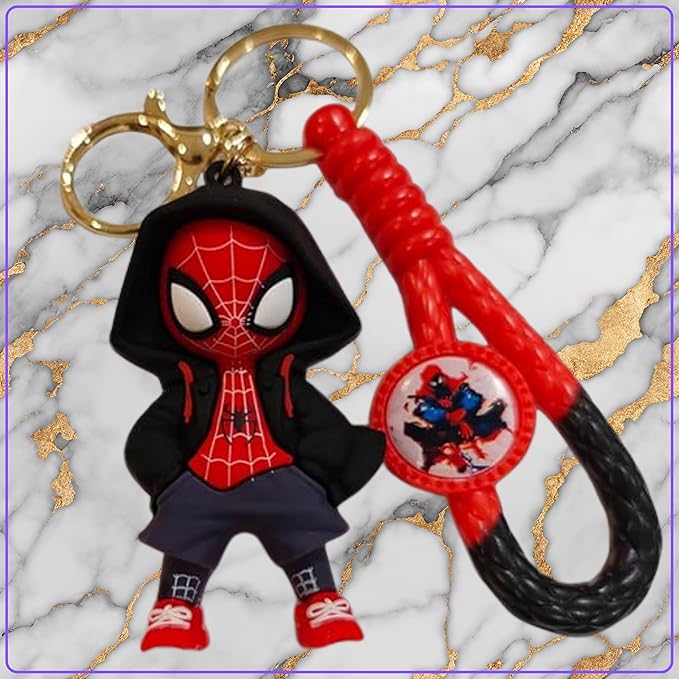 Ottavo Cute Cartoon 3D Silicone High -Quality PVC Material Keychain, Suitable for Boys and Girls(Spiderman Black Hoodi dori)