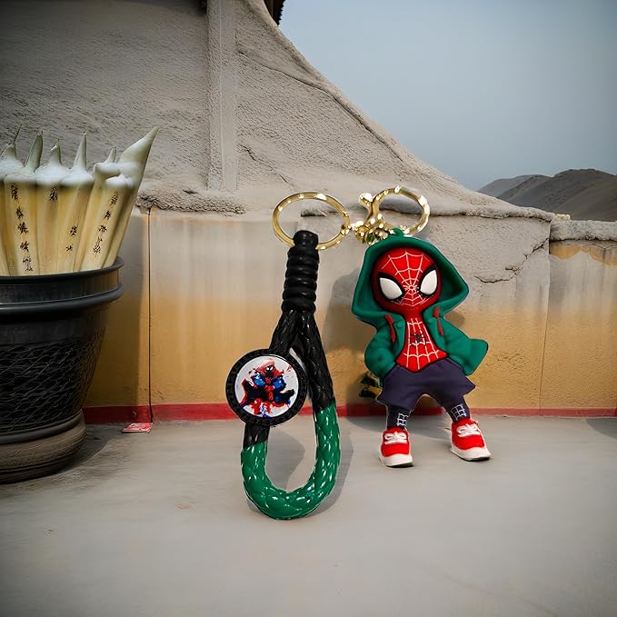 Ottavo Cute Cartoon 3D Silicone High -Quality PVC Material Keychain, Suitable for Boys and Girls(Spiderman Green Hoodi dori)