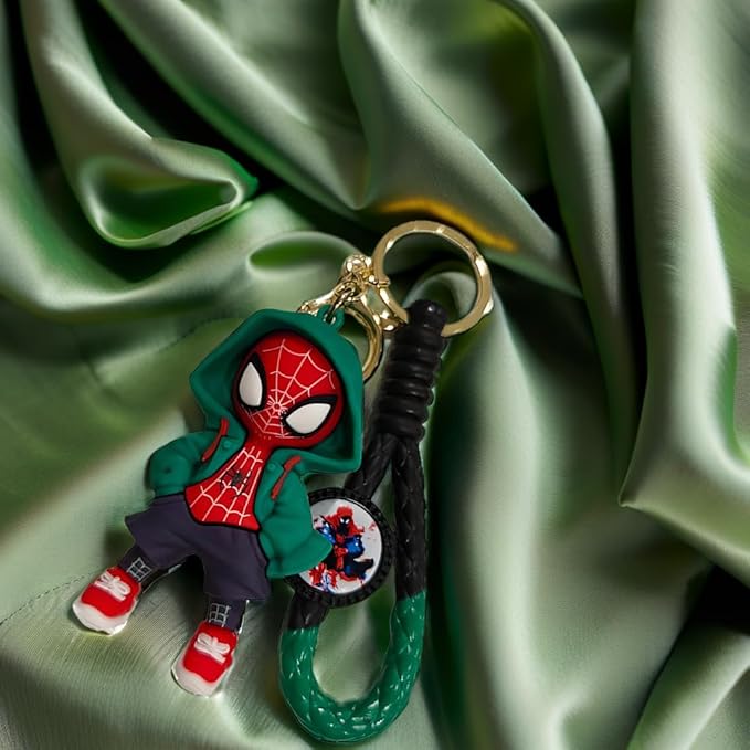 Ottavo Cute Cartoon 3D Silicone High -Quality PVC Material Keychain, Suitable for Boys and Girls(Spiderman Green Hoodi dori)
