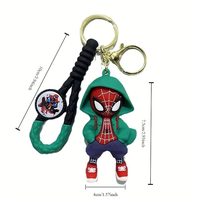 Ottavo Cute Cartoon 3D Silicone High -Quality PVC Material Keychain, Suitable for Boys and Girls(Spiderman Green Hoodi dori)