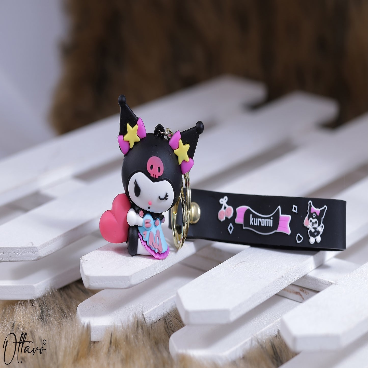 Ottavo Cute Cartoon 3D Silicone High -Quality PVC Material Keychain, Suitable for Boys and Girls(Kuromi)