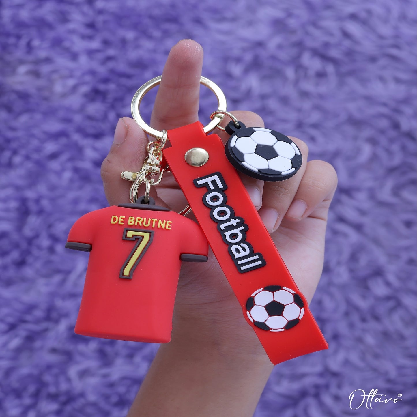 Ottavo Cute Cartoon 3D Silicone High -Quality PVC Material Keychain, Suitable for Boys and Girls(Football Player De Brutne)