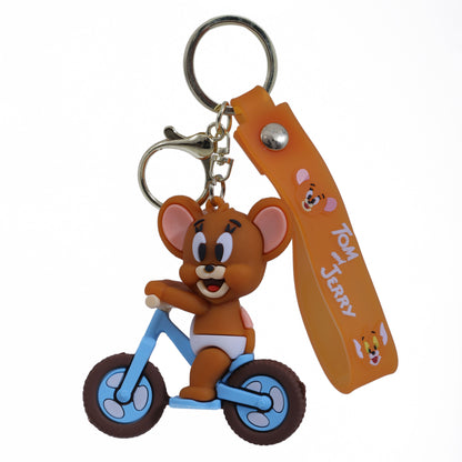 Ottavo Cute Cartoon 3D Silicone High -Quality PVC Material Keychain, Suitable for Boys and Girls(Jerry On Bycicle))