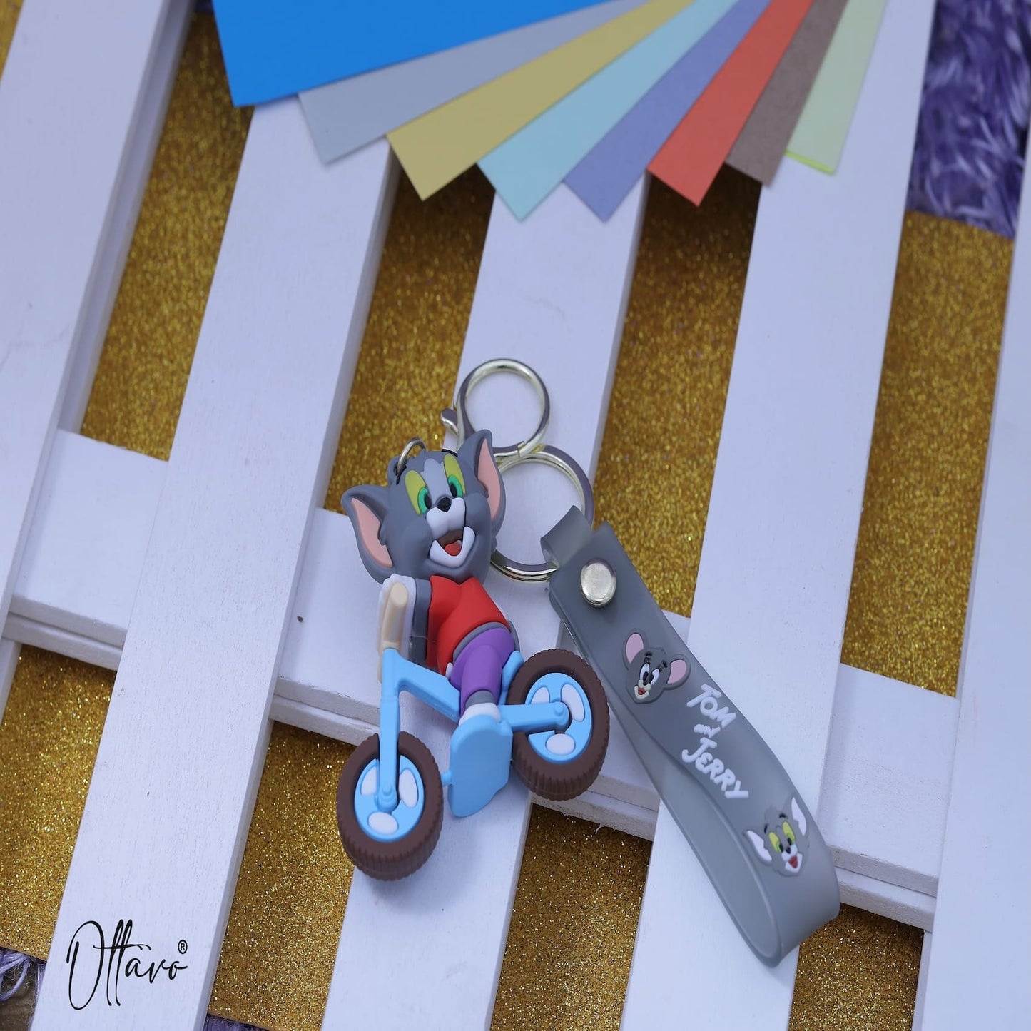 Ottavo Cute Cartoon 3D Silicone High -Quality PVC Material Keychain, Suitable for Boys and Girls(Tom on Bycicle))