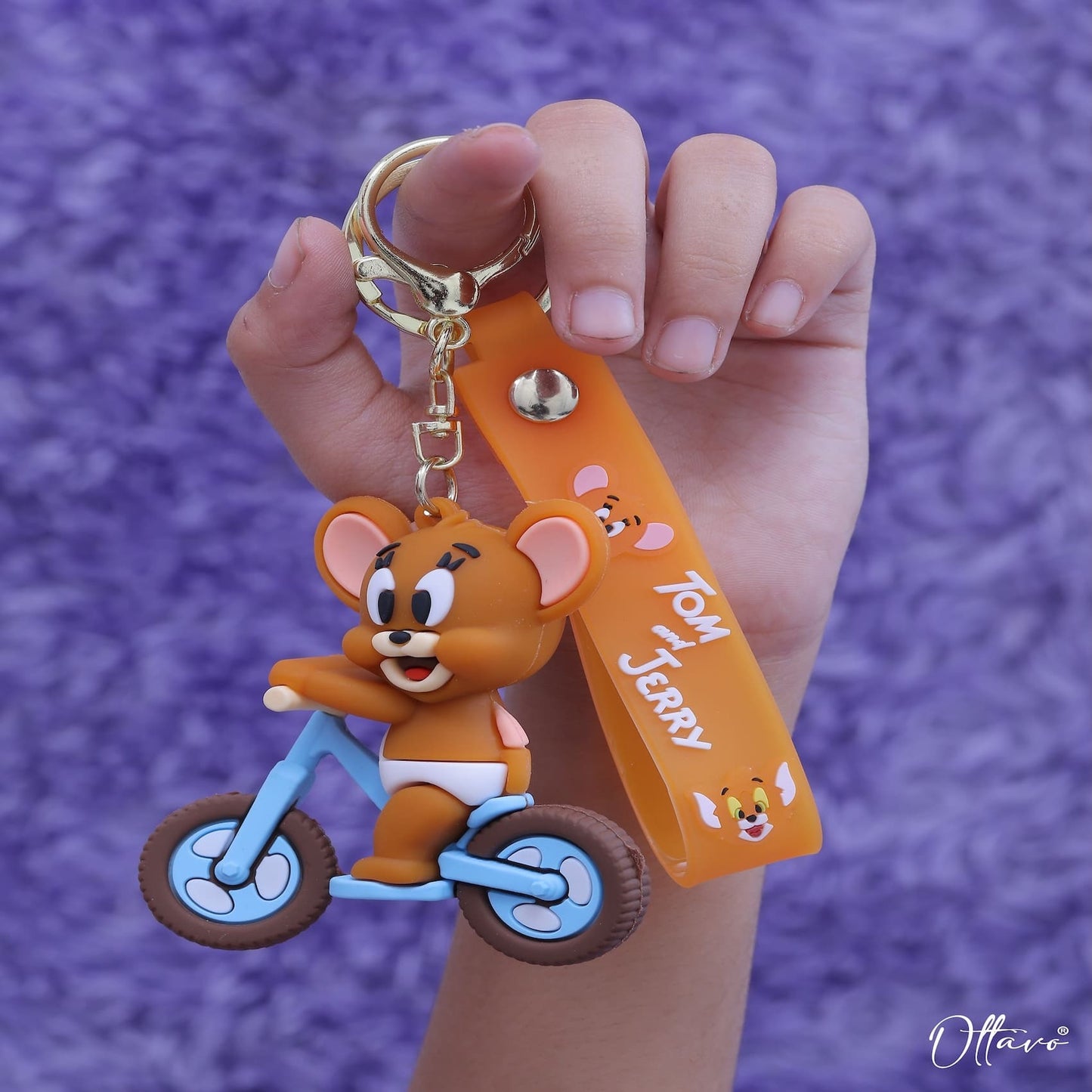 Ottavo Cute Cartoon 3D Silicone High -Quality PVC Material Keychain, Suitable for Boys and Girls(Jerry On Bycicle))