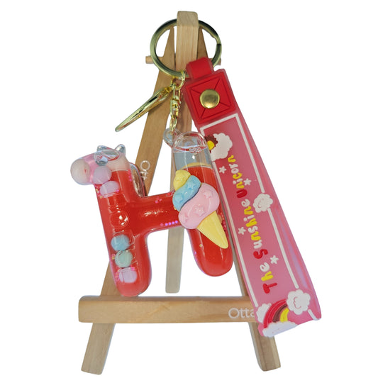 OTTAVO Unicorn Theme Alphabet Letter Glitter Keychain, PVC Water Globe Design, Decorative Bag Charm and Key Ring (Alphabet Letter H)