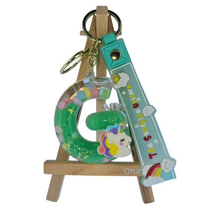 OTTAVO Unicorn Theme Alphabet Letter Glitter Keychain, PVC Water Globe Design, Decorative Bag Charm and Key Ring (Alphabet Letter G)