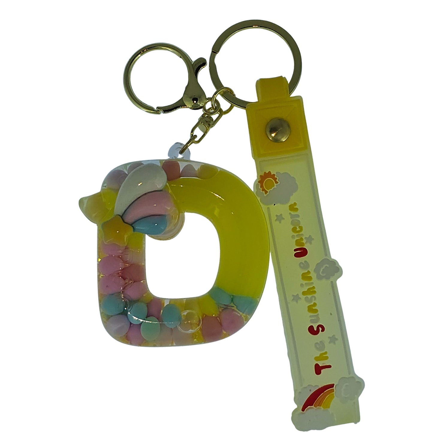 OTTAVO Unicorn Theme Alphabet Letter Glitter Keychain, PVC Water Globe Design, Decorative Bag Charm and Key Ring (Alphabet Letter D)