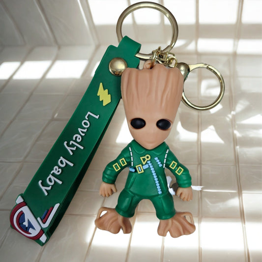 Ottavo Cute Cartoon 3D Silicone High -Quality PVC Material Keychain, Suitable for Boys and Girls(Green Groot Man)