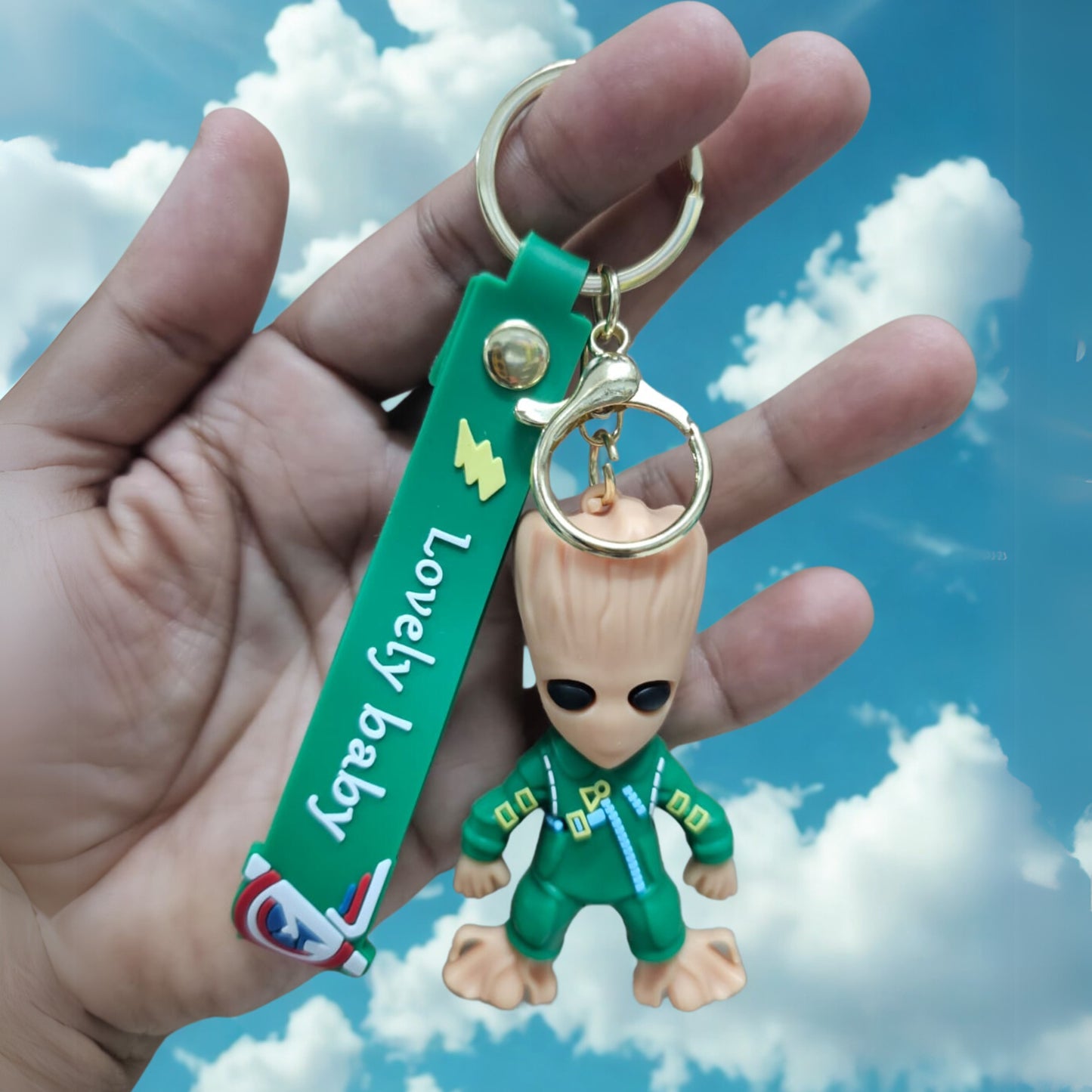Ottavo Cute Cartoon 3D Silicone High -Quality PVC Material Keychain, Suitable for Boys and Girls(Green Groot Man)