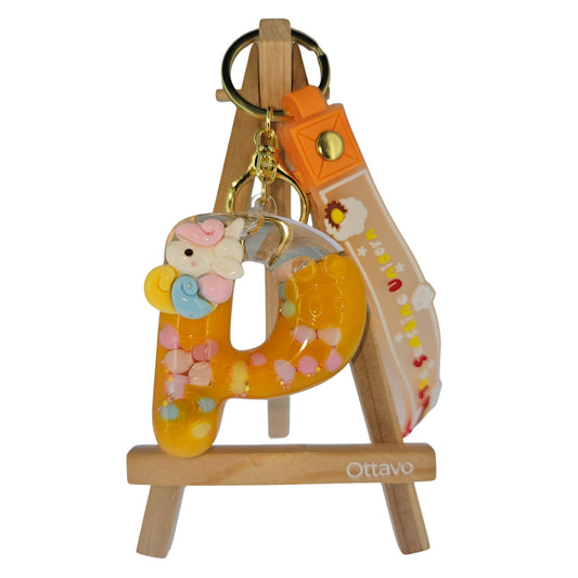 OTTAVO Unicorn Theme Alphabet Letter Glitter Keychain, PVC Water Globe Design, Decorative Bag Charm and Key Ring (Alphabet Letter P)