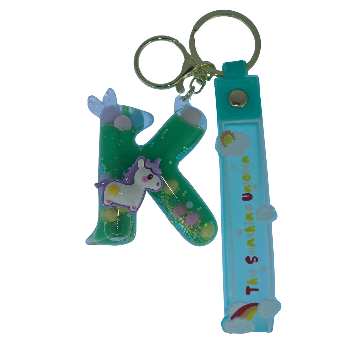 OTTAVO Unicorn Theme Alphabet Letter Glitter Keychain, PVC Water Globe Design, Decorative Bag Charm and Key Ring (Alphabet Letter K)