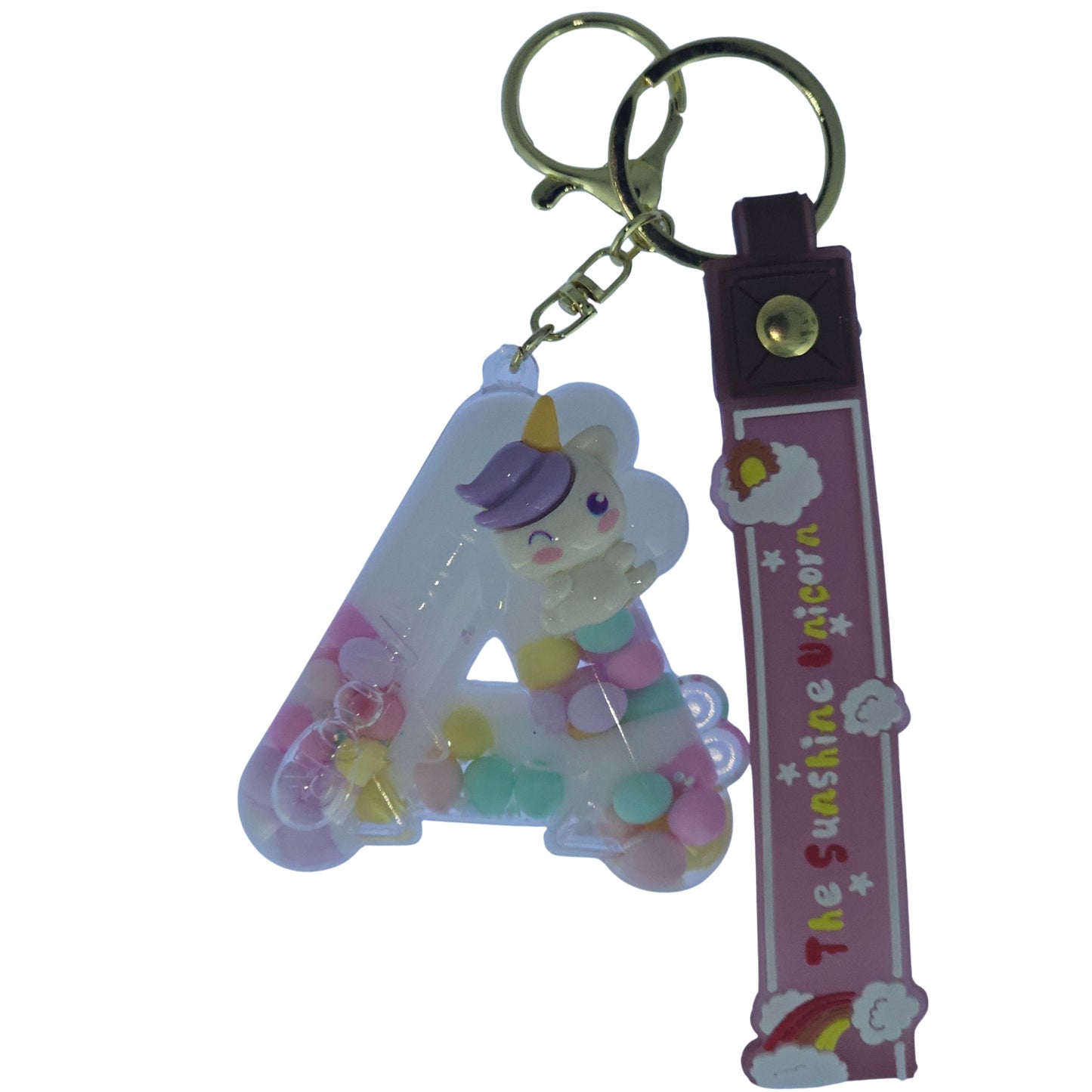 OTTAVO Unicorn Theme Alphabet Letter Glitter Keychain, PVC Water Globe Design, Decorative Bag Charm and Key Ring (Alphabet Letter A)