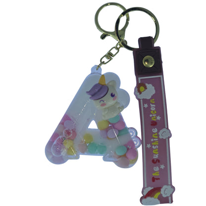 OTTAVO Unicorn Theme Alphabet Letter Glitter Keychain, PVC Water Globe Design, Decorative Bag Charm and Key Ring (Alphabet Letter A)