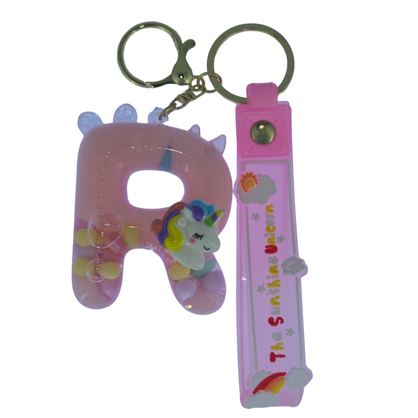 OTTAVO Unicorn Theme Alphabet Letter Glitter Keychain, PVC Water Globe Design, Decorative Bag Charm and Key Ring (Alphabet Letter R)