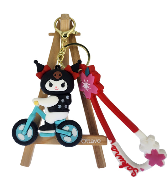 Ottavo Cute Cartoon 3D Silicone High -Quality PVC Material Keychain, Suitable for Boys and Girls(Spiderman Black Hoodi dori) (Kuromi on Bicycle)