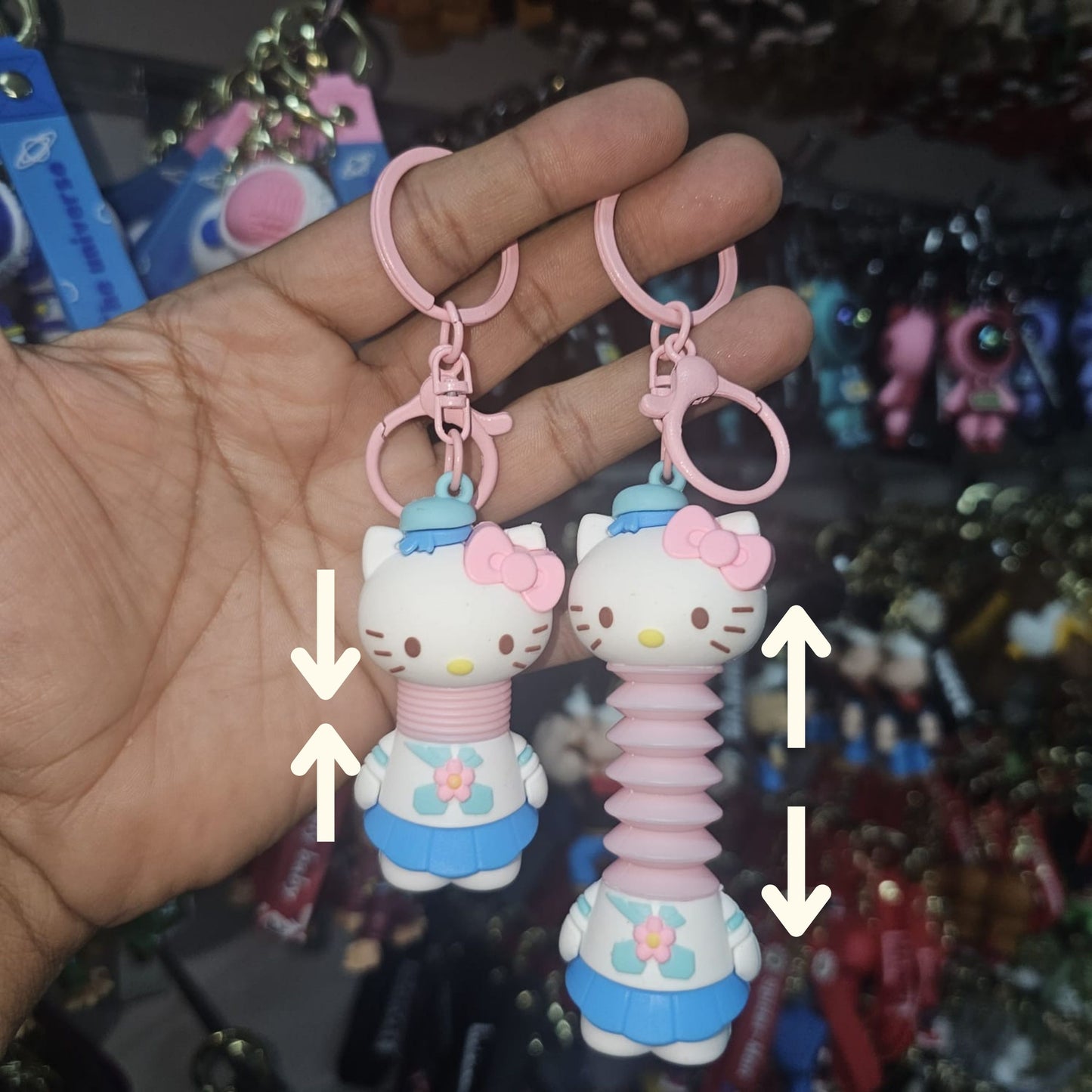 OTTAVO Expandable Neck Keychain |cartoon pull-out keychain| Super creative Cartoon toy, long neck Anime car keychain. (Hello Kitty Pink)