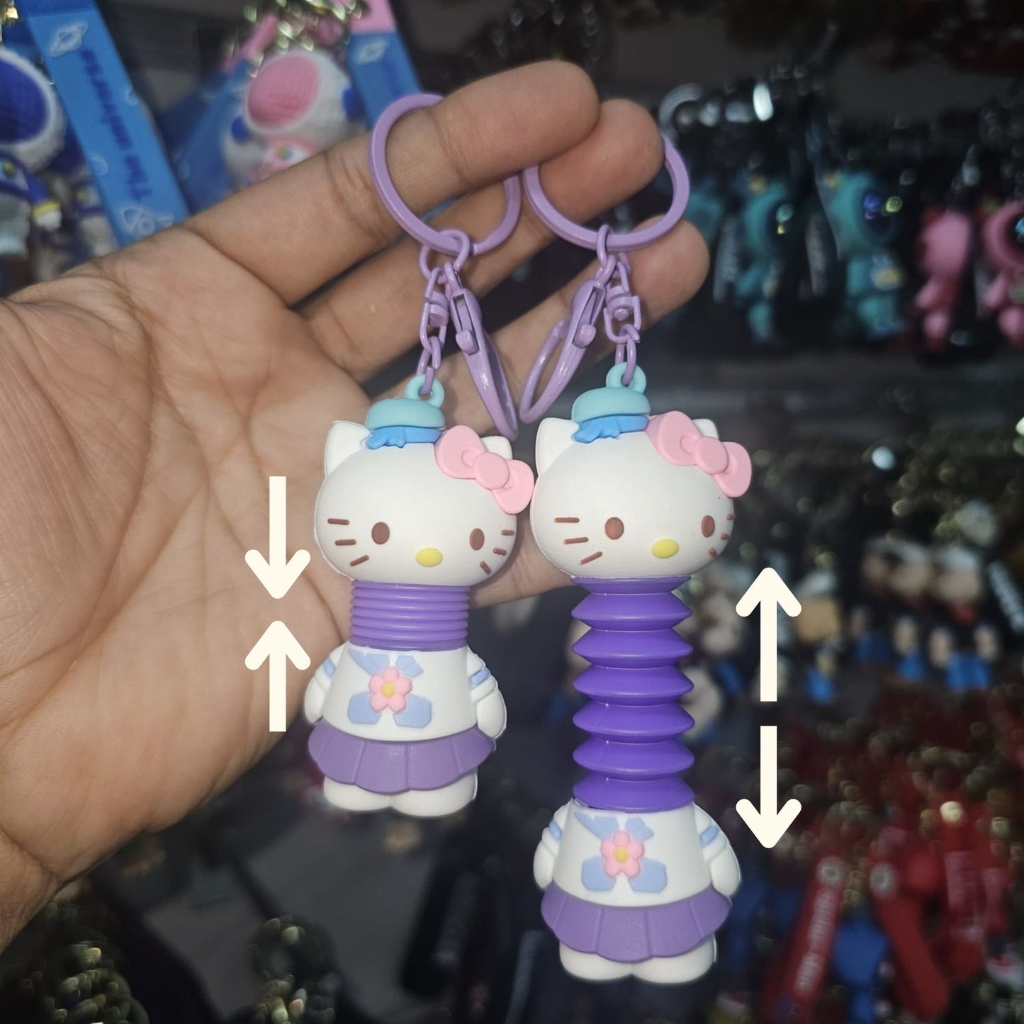 OTTAVO Expandable Neck Keychain |cartoon pull-out keychain| Super creative Cartoon toy, long neck Anime car keychain. (Hello Kitty Purple)