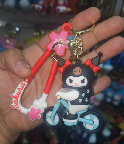 Ottavo Cute Cartoon 3D Silicone High -Quality PVC Material Keychain, Suitable for Boys and Girls(Spiderman Black Hoodi dori) (Kuromi on Bicycle)