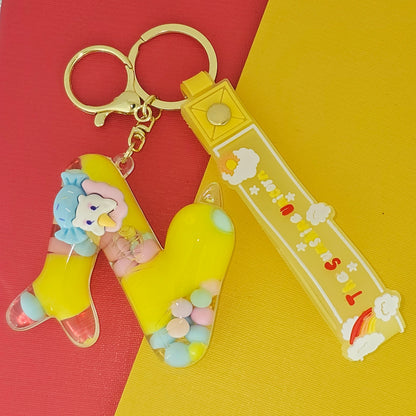 OTTAVO Unicorn Theme Alphabet Letter Glitter Keychain, PVC Water Globe Design, Decorative Bag Charm and Key Ring (Alphabet Letter N)