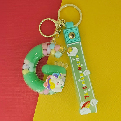 OTTAVO Unicorn Theme Alphabet Letter Glitter Keychain, PVC Water Globe Design, Decorative Bag Charm and Key Ring (Alphabet Letter G)