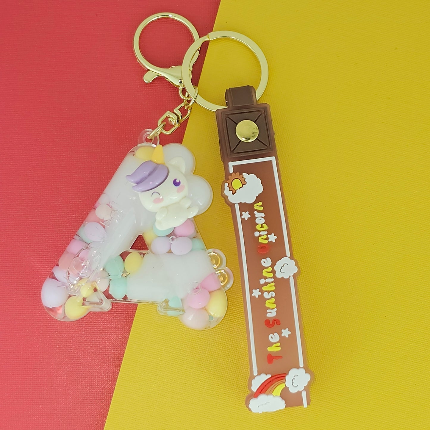 OTTAVO Unicorn Theme Alphabet Letter Glitter Keychain, PVC Water Globe Design, Decorative Bag Charm and Key Ring (Alphabet Letter A)
