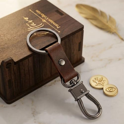 OTTAVO Full Grain Leather Keychain with Carabiner Hook & Key Ring