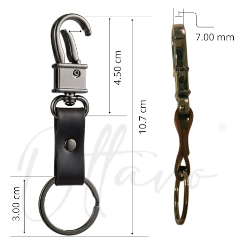 OTTAVO Full Grain Leather Keychain with Carabiner Hook & Key Ring