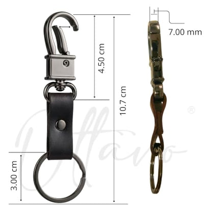 OTTAVO Full Grain Leather Keychain with Carabiner Hook & Key Ring