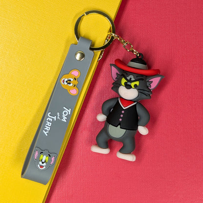 Ottavo Cute Cartoon 3D Silicone High -Quality PVC Material Keychain, Suitable for Boys and Girls(Tom with Hat)