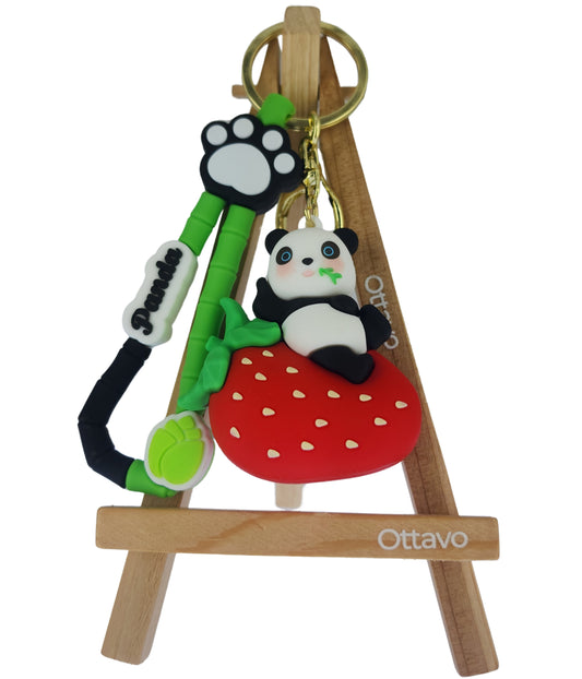 Ottavo Cute Cartoon 3D Silicone High -Quality PVC Material Keychain, Suitable for Boys and Girls(Spiderman Black Hoodi dori) (Panda on strawberry)