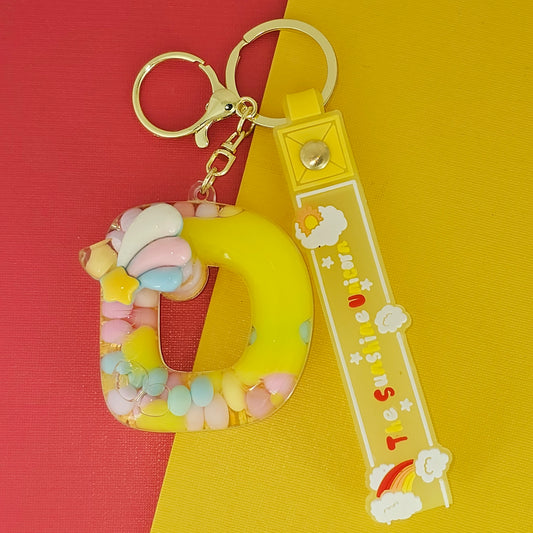 OTTAVO Unicorn Theme Alphabet Letter Glitter Keychain, PVC Water Globe Design, Decorative Bag Charm and Key Ring (Alphabet Letter D)
