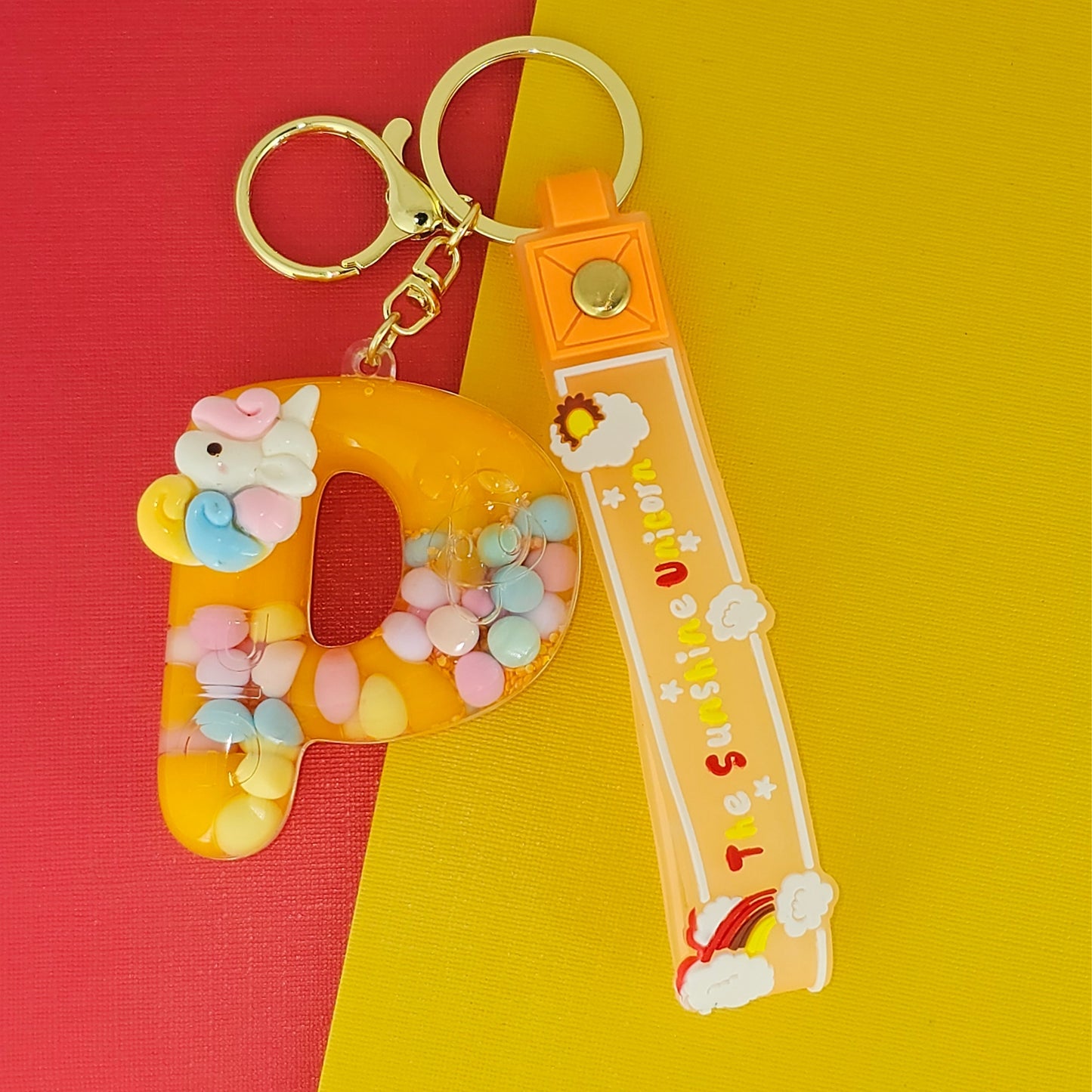 OTTAVO Unicorn Theme Alphabet Letter Glitter Keychain, PVC Water Globe Design, Decorative Bag Charm and Key Ring (Alphabet Letter P)