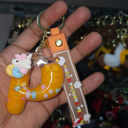 OTTAVO Unicorn Theme Alphabet Letter Glitter Keychain, PVC Water Globe Design, Decorative Bag Charm and Key Ring (Alphabet Letter P)