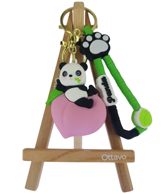 Ottavo Cute Cartoon 3D Silicone High -Quality PVC Material Keychain, Suitable for Boys and Girls(Spiderman Black Hoodi dori) (Panda on Peach)